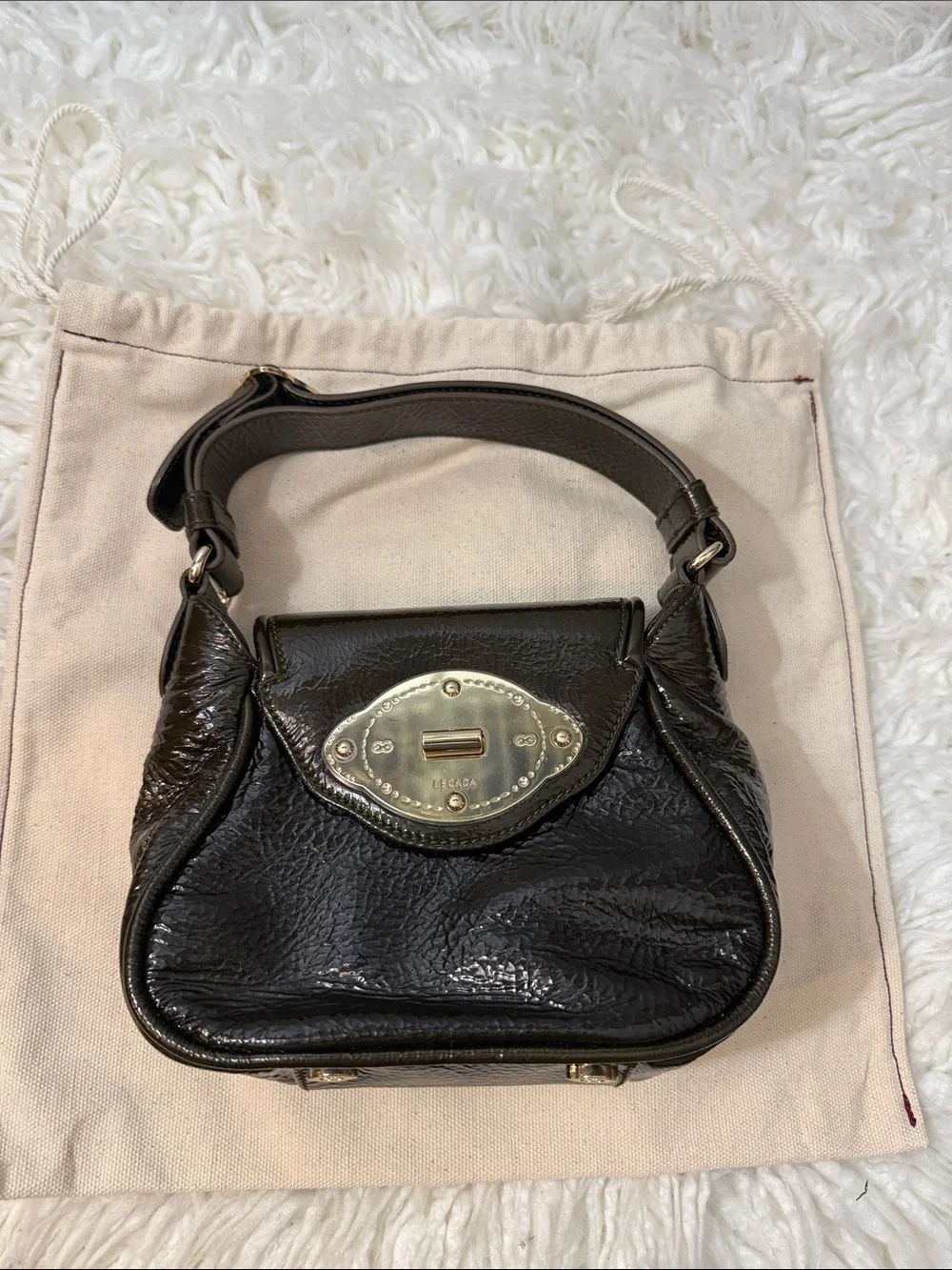 ESCADA patent leather dark green mini shoulder bag